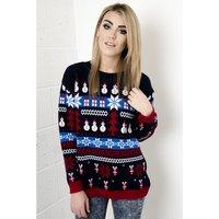 Snowman & Fairisle Print Christmas Jumper in Blue