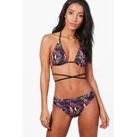 Snake Print Criss Cross Triangle Bikini - multi