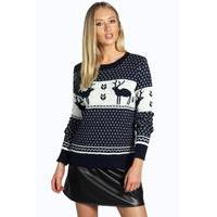 Snowflake and Reindeer Knitted Jumper - navy