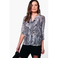 Snake Print Tie Front Shirt - grey