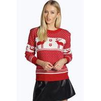 Snowflake and Reindeer Knitted Jumper - red