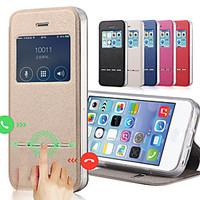 Solid Color PU Leather Tpu Smart Sliding Answer View Window Flip Full Body Case for iPhone 4/4S With Kickstand