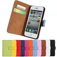 Solid color Stylish Genuine PU Leather Flip Cover Wallet Card Slot Case with Stand for iPhone 5/5S