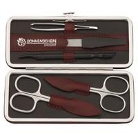 Sonnenschein Exclusiv German Made 5 Piece Stainless Steel Manicure Set in Bordeaux Red Leather Case with Metal Frame