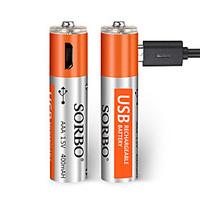 SORBO AAA Lithium Battery 1.5V 400mAh 2 Pack USB