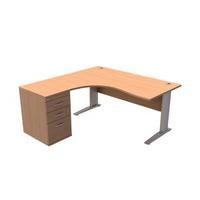 sonix 1600mm radial desk left hand with 600mm desk high pedestal beech