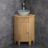 solid oak ohio range corner vanity cabinet with monza round basin