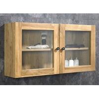 Solid Oak Wall Mounted Double Door Bathroom Glass Cabinet