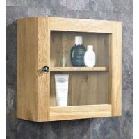 Solid Oak Wall Mounted Single Door Bathroom Glass Cabinet