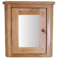Solid Natural Oak Wall Mounted Corner Bathroom Mirror Cabinet