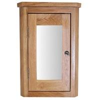 Solid Oak Wall Mounted Tall Corner 60cm Tall Bathroom Mirror Cabinet