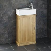 Solid Oak Space Saving 50cm wide by 29cm Deep Cube Bathroom Vanity with Basin