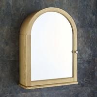 Solid Oak Wall Mounted Single Door Arch Top Mirror Bathroom Cabinet 70cm Tall