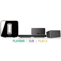 Sonos Wireless 5.1 System - 2 x PLAY3 Wireless Hifi System Blk PLAYBAR Soundbar & SUB Subwoofer