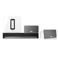 Sonos Wireless 5.1 System - 2 x PLAY3 Wireless Hifi System White PLAYBAR Soundbar & White SUB Subwoofer