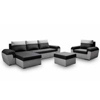 Soren Corner Sofa Bed Set With Stool In Grey And Black