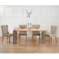 Soho 180cm Oak and Metal Extending Dining Table with Beige Safia Fabric Chairs