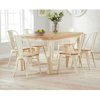 Somerset 150cm Oak and Cream Dining Table with Tolix Industrial Style Oak and Cream Dining Chairs