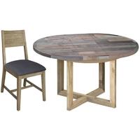 sorrento reclaimed pine set round extending with 6 fabric seat dining  ...