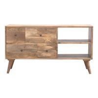 Solid Wood TV Unit with 4 Drawers and 2 Compartments, Natural