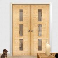 sofia 3l oak internal door pair with clear safety glass prefinished