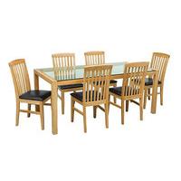 Solid Oak Glass Dining Table With Black Dining Chairs