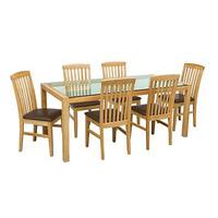 Solid Oak Glass Dining Table With Brown Dining Chairs