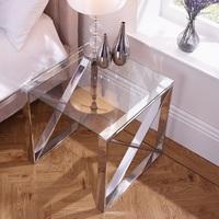 Sonata Glass Lamp Table With Polished Stainless Steel Legs
