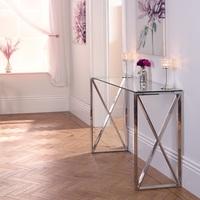 Sonata Glass Console Table With Polished Stainless Steel Legs