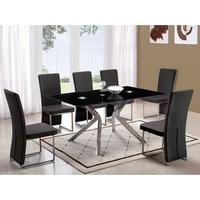 Solitaire Black Glass Dining Table With 4 Black Chairs