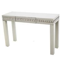 solano modern white glass console table with drawer