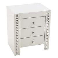 Solano White Glass Bedside Cabinet With 3 Drawers