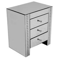 Solano Mirrored Glass Bedside Cabinet With 3 Drawers
