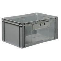 solid stacking container with access flap on the long side