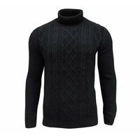 soul star mens stung roll neck cable knit jumper navy