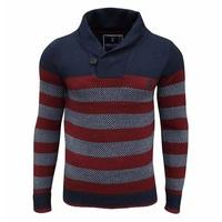 Soul Star Men\'s Seaton Striped Shawl Neck Jumper Navy