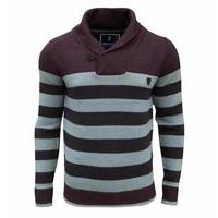 soul star mens seaton striped shawl neck jumper burgundy