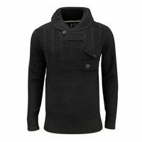 soul star mens chatsworth shawl neck cable jumper grey