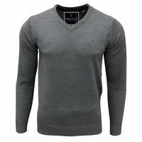 soul star mens alpha vee knitted jumper grey