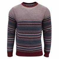 Soul Star Men\'s Stifler Nordic Striped Knitted Jumper Dark Red