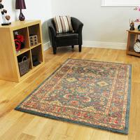 Soft Thick Easy Clean Classic Blue Beige Traditional Border Rug - Ziegler 240cmx340cm (7ft10\