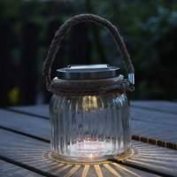 solar powered led table lamp jar made of glass