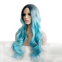 Somke Blue Pastel Fashion Personality Charming Natural Women\'s Trendy Wigs with Dark Roots Celebrity Style It Girls