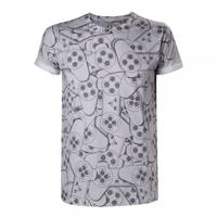 SONY PlayStation One Controller All-Over Sublimation T-Shirt, Medium, Grey