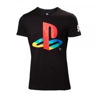 Sony PlayStation Men\'s Large Classic Logo and Colours T-Shirt - Black