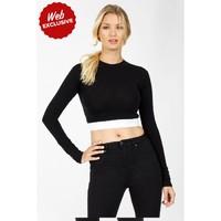 SOLID ELASTIC LONG SLEEVE CROP TOP