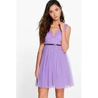 Sofie Seam Detail Tulle Skater Dress - lilac