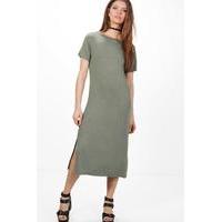 solene v back midi t shirt dress khaki