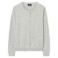 soft cotton crew cardigan light grey melange