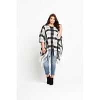 So Fabulous Brushed Check Tassel Poncho